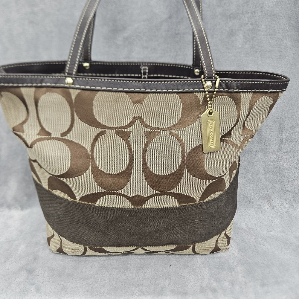 Coach Signature Tote Bag Bundle Brown Khaki Y2K Wristlet Glasses & Case 10124 - Picture 2 of 16